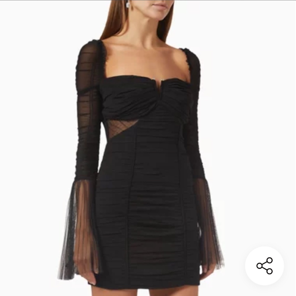 Self-Portrait Flared Sleeve Mini Dress in Stretch Crepe